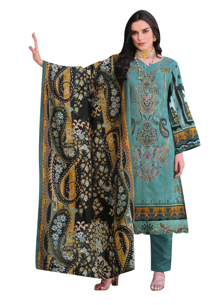 Women's Digital Printed Salwar Kameez 3-Piece Set – Cotton With Cutwork Lace Border, Includes Dupatta