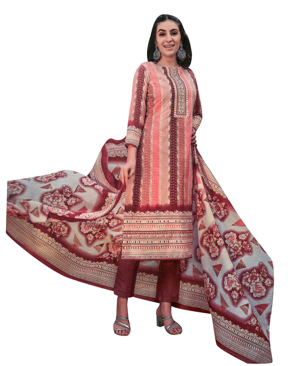 Ladyline Casual 100% Cotton Printed Salwar Kameez Suit | Lawn Cotton Dupatta (CPSK ZLK720)