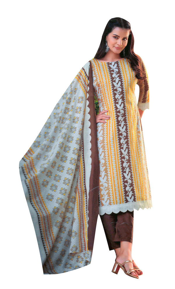 Ladyline Casual 100% Cotton Printed Salwar Kameez Suit | Lawn Cotton Dupatta (CPSK ZLK720)