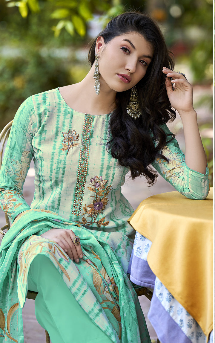 Ladyline Women's Pure Cotton Salwar Kameez Suit Set – Ethnic Style Printed & Embroidered - Cotton Mal Dupatta – Ready to Wear Indian Ethnic Outfit