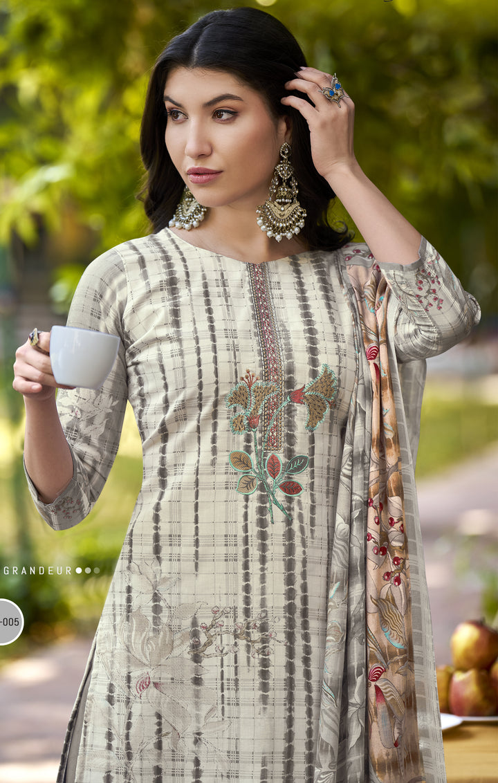 Ladyline Women's Pure Cotton Salwar Kameez Suit Set – Ethnic Style Printed & Embroidered - Cotton Mal Dupatta – Ready to Wear Indian Ethnic Outfit