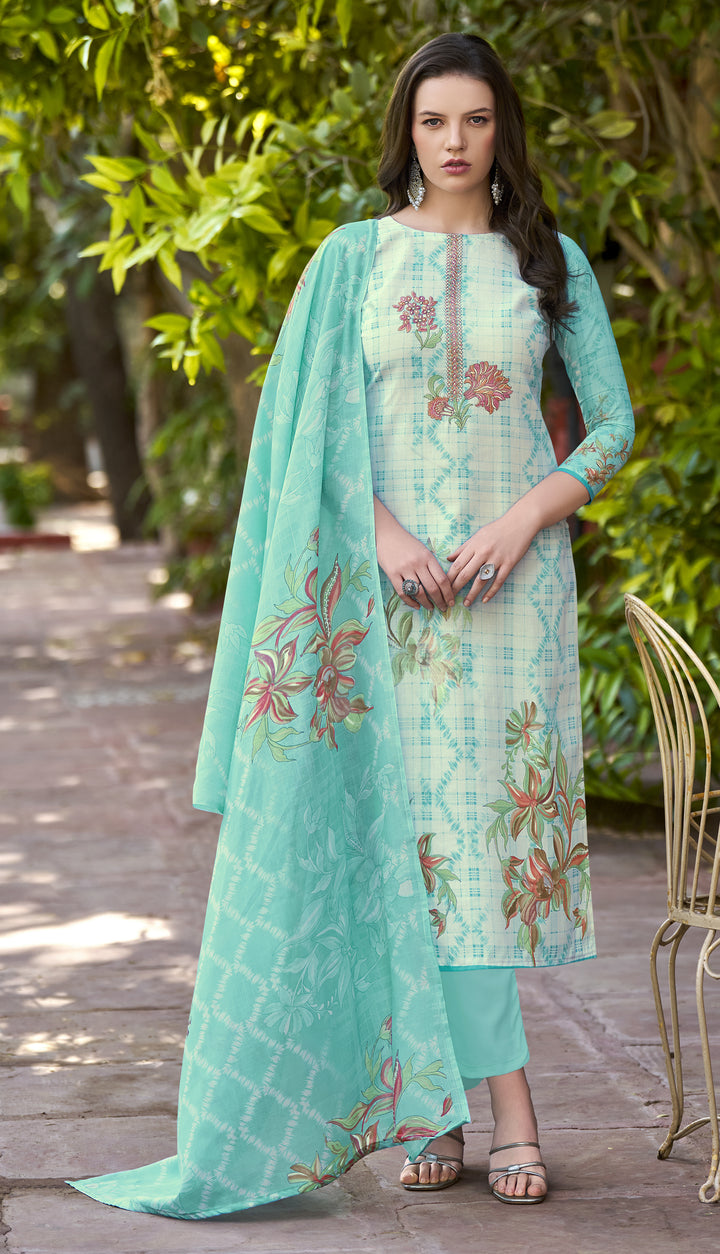 Ladyline Women's Pure Cotton Salwar Kameez Suit Set – Ethnic Style Printed & Embroidered - Cotton Mal Dupatta – Ready to Wear Indian Ethnic Outfit