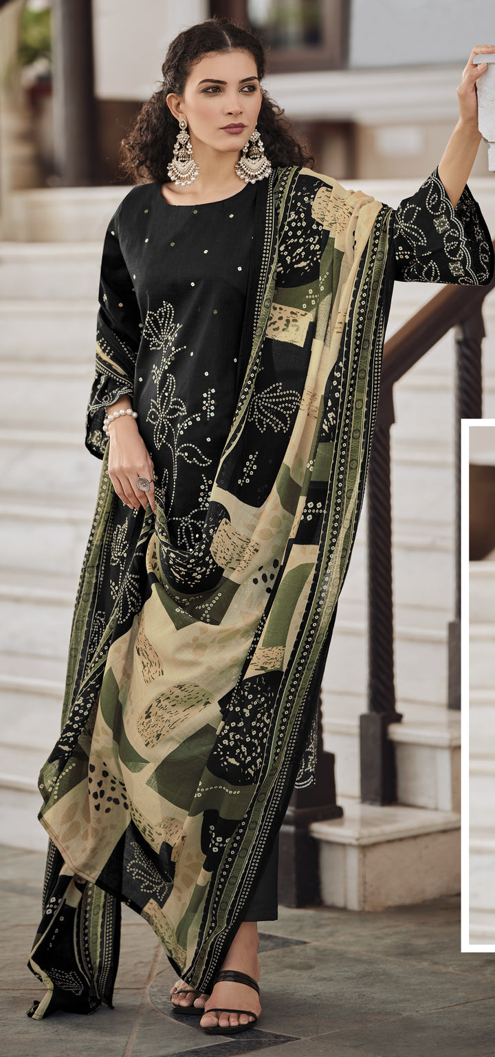 Ladyline Cotton Bandhej Printed Salwar Kameez Suit for Women - Ethnic Mirror Work - Cotton Dupatta with Straight Pants - 3/4 Sleeves