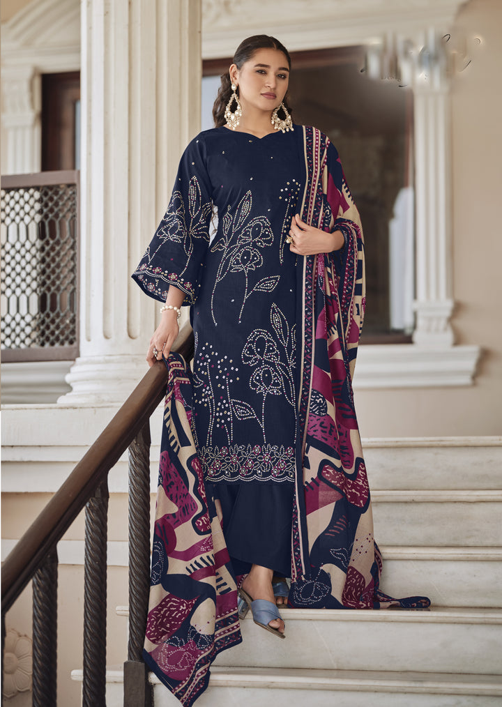 Ladyline Cotton Bandhej Printed Salwar Kameez Suit for Women - Ethnic Mirror Work - Cotton Dupatta with Straight Pants - 3/4 Sleeves