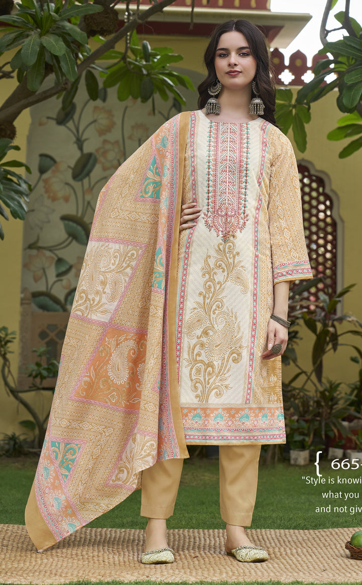 Ladyline Casual Evening Cotton Salwar Kameez Set | White Printed Kurta with Embroidery | Straight Pants & Lawn Cotton Dupatta | Festive wear Kurti Suit Set