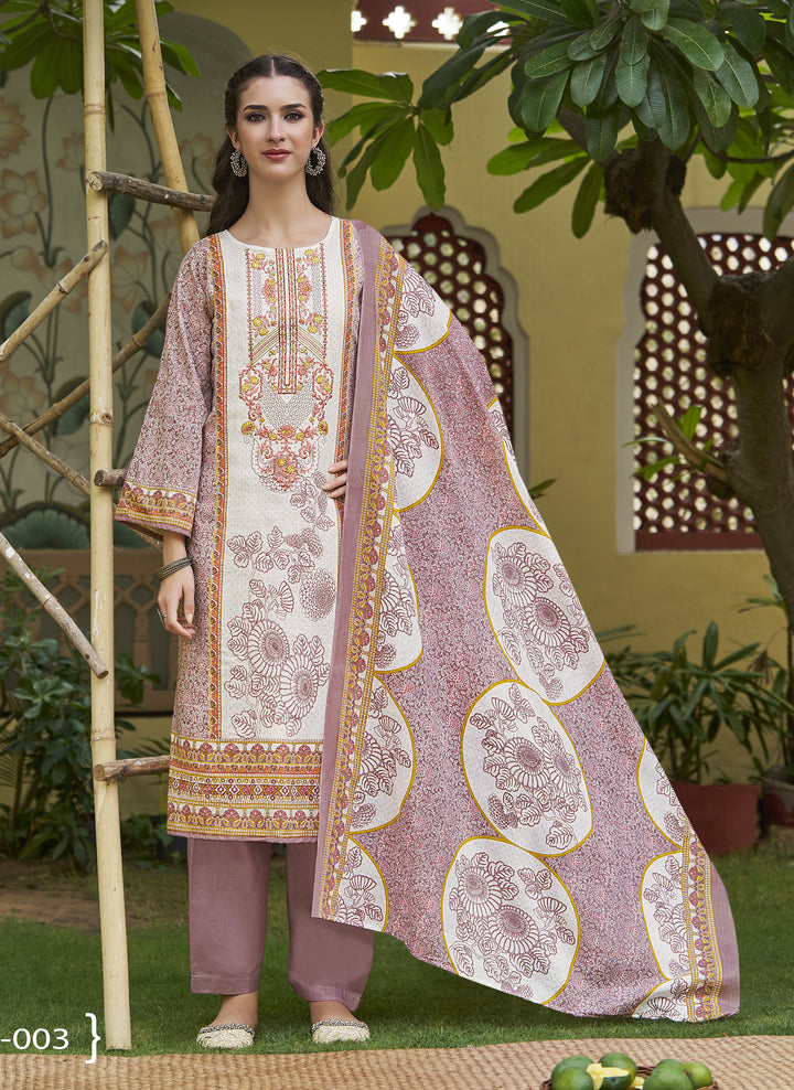 Ladyline Casual Evening Cotton Salwar Kameez Set | White Printed Kurta with Embroidery | Straight Pants & Lawn Cotton Dupatta | Festive wear Kurti Suit Set