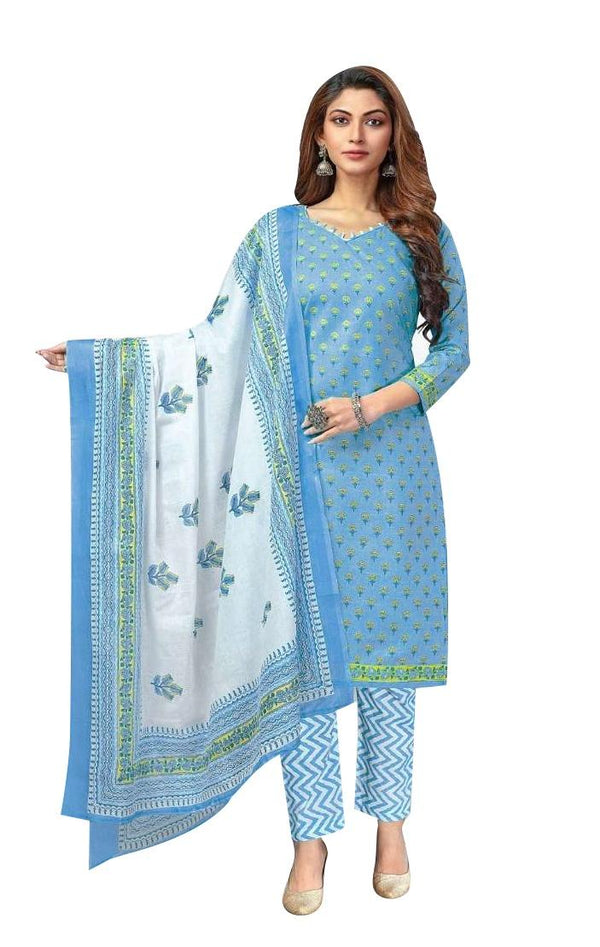 Ladyline Jaipur Cotton Ethnic Printed Salwar Kameez Suit with Cotton Dupatta and Pants