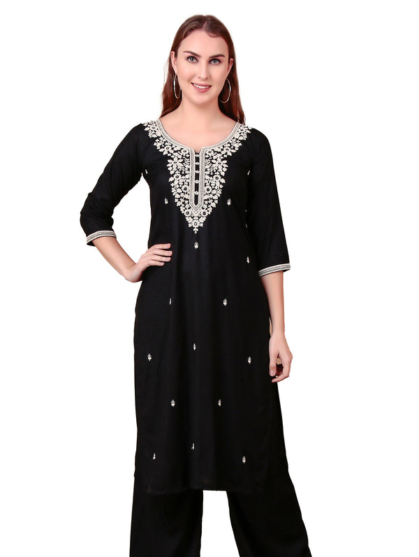 Ladyline Rayon Chikankari Embroidered Kurti Tunic Top for Women - Mirror Sequins Work, Round Neck
