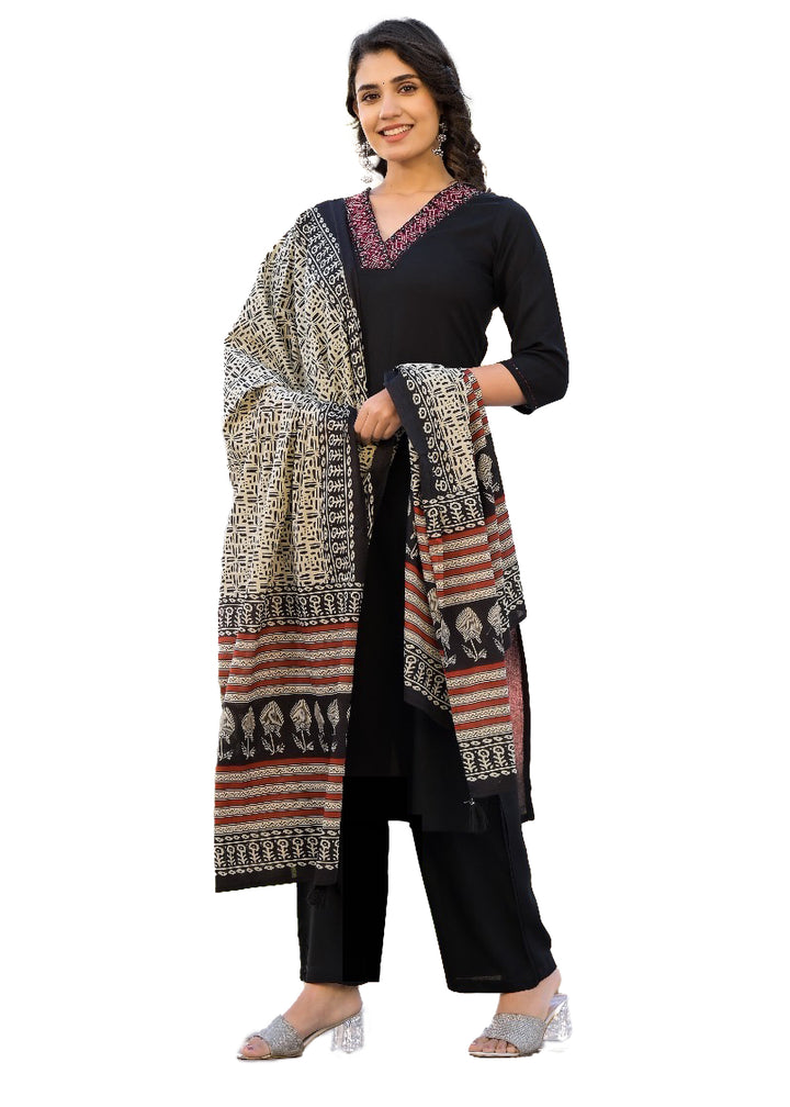 Ladyline Women's 3 Piece Ethnic Set - Rayon Embroidered Kurta, Flared Palazzo Pants & Printed Mal Dupatta | Elegant Salwar Kameez