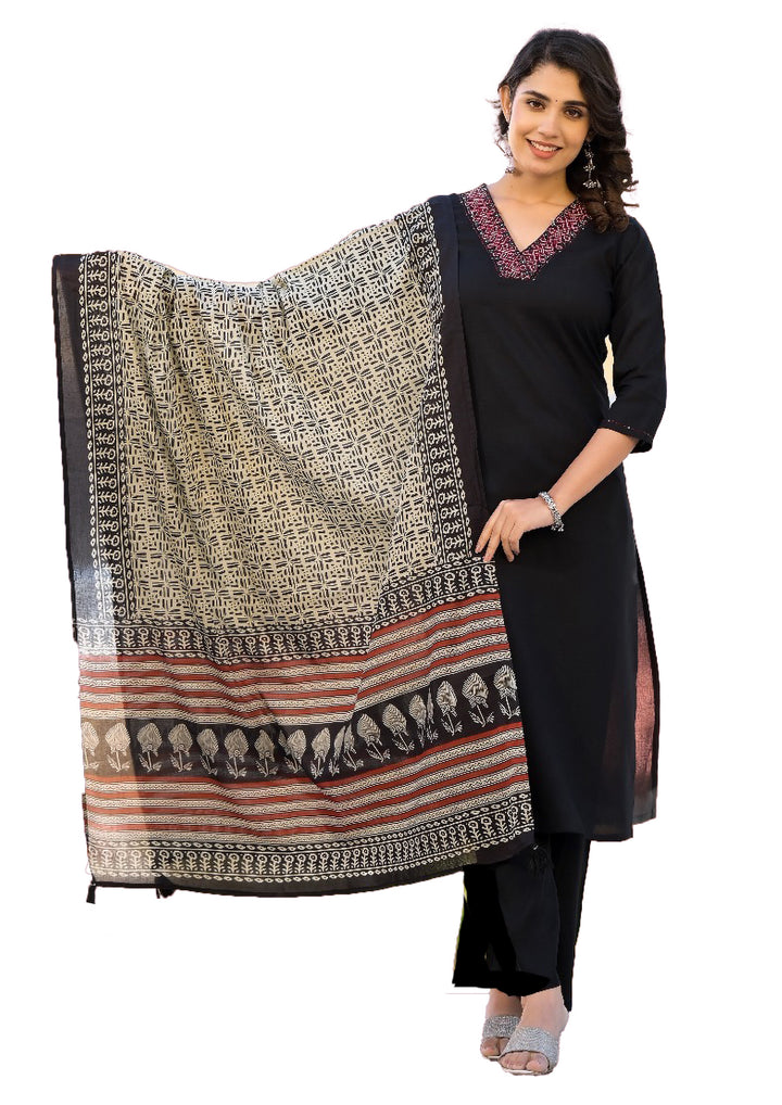 Ladyline Women's 3 Piece Ethnic Set - Rayon Embroidered Kurta, Flared Palazzo Pants & Printed Mal Dupatta | Elegant Salwar Kameez