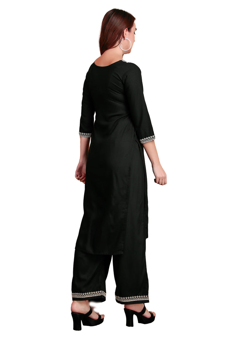 Ladyline Women's Rayon Slub Angrakha Kurta with Pants Set | Embroidery & Sequins | 2-Piece Ethnic Set