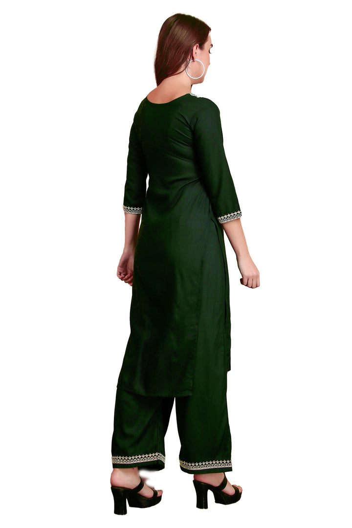 Ladyline Women's Rayon Slub Angrakha Kurta with Pants Set | Embroidery & Sequins | 2-Piece Ethnic Set