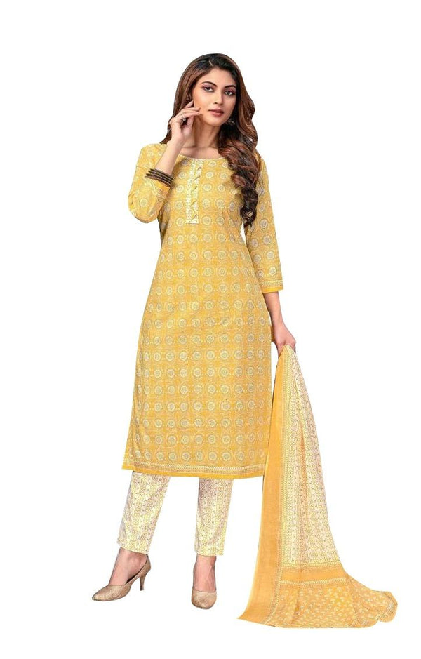 Ladyline Jaipur Cotton Ethnic Printed Salwar Kameez Suit with Cotton Dupatta and Pants