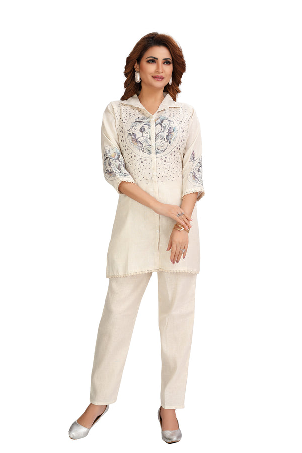 Linen Cotton Tunic & Pants Set - Short Kurti Co-Ord Set