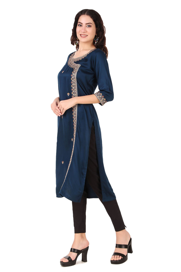 Ladyline Partywear Silk Embroidered Womens Long Tunic Top Angrakha Pattern Kurti Kurta Dress