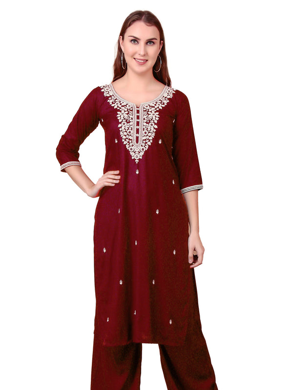 Ladyline Rayon Chikankari Embroidered Kurti Tunic Top for Women - Mirror Sequins Work, Round Neck