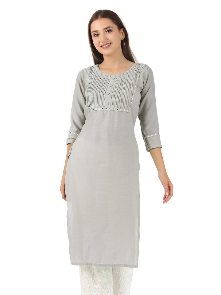 Ladyline Rayon Knee Length Tunic Top Embroidered Mirror Work Round Neck Show Buttons Kurti