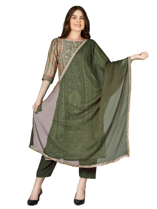 Royal Crepe Salwar Kameez Set with Printed Embroidery