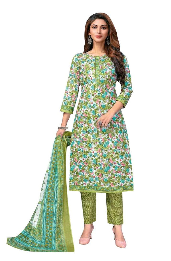 Ladyline Jaipur Cotton Ethnic Printed Salwar Kameez Suit with Cotton Dupatta and Pants