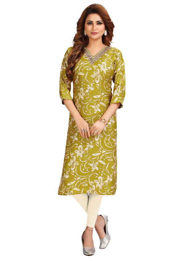 Roman Silk Embroidered Kurti Tunic - Knee Length Kurta Top