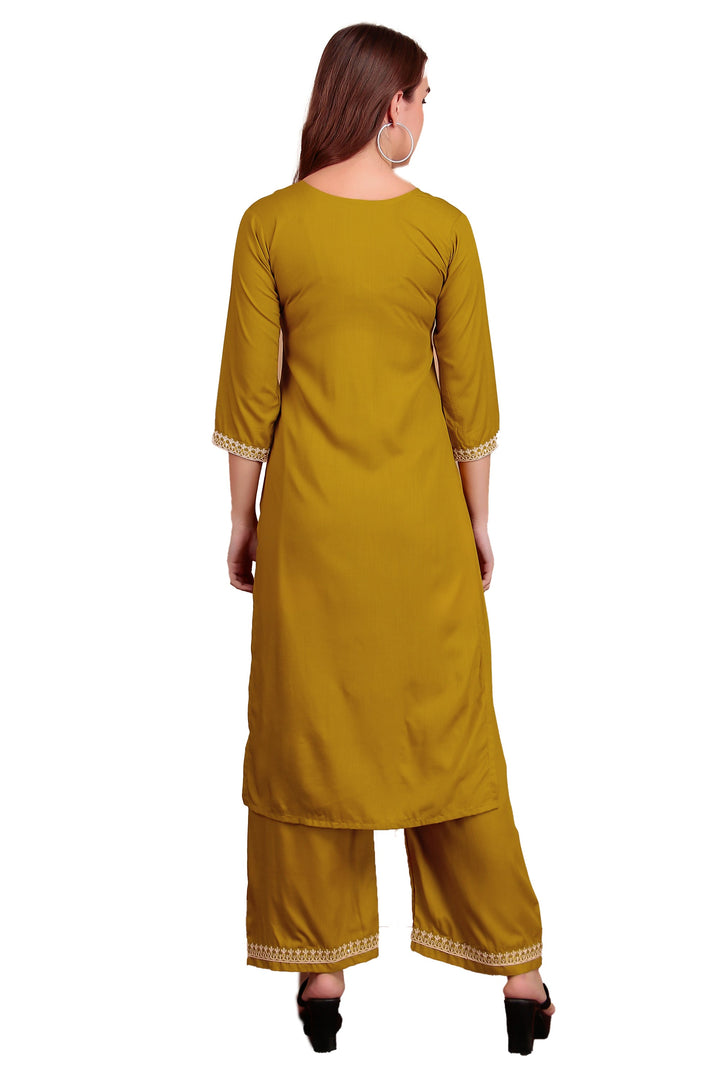 Ladyline Women's Rayon Slub Angrakha Kurta with Pants Set | Embroidery & Sequins | 2-Piece Ethnic Set