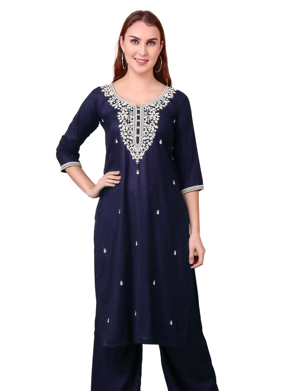 Ladyline Rayon Chikankari Embroidered Kurti Tunic Top for Women - Mirror Sequins Work, Round Neck