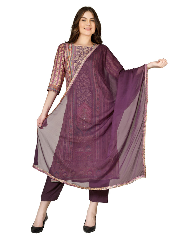 Royal Crepe Salwar Kameez Set with Printed Embroidery