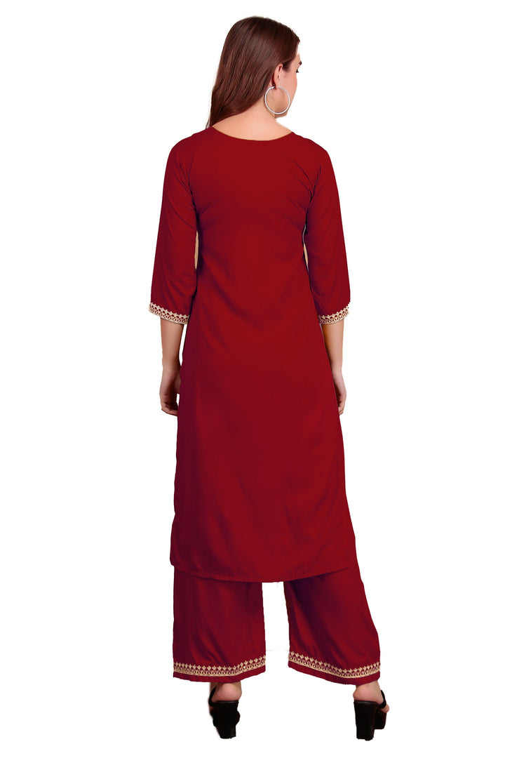 Ladyline Women's Rayon Slub Angrakha Kurta with Pants Set | Embroidery & Sequins | 2-Piece Ethnic Set
