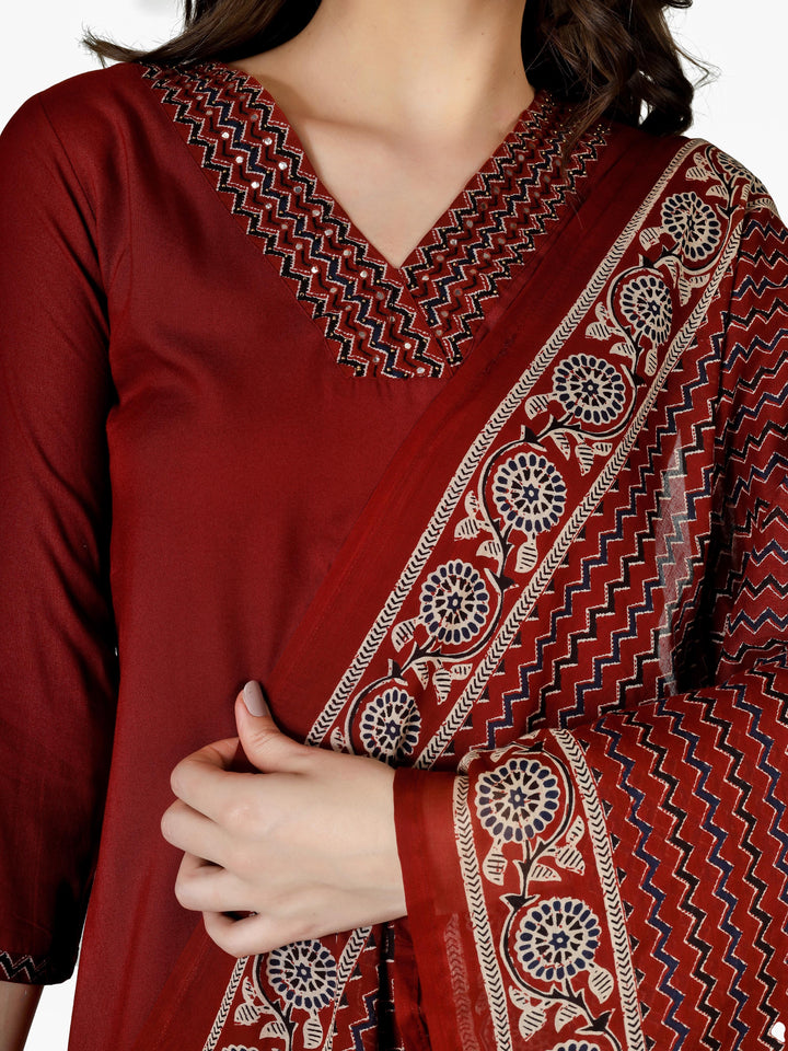Ladyline Women's 3 Piece Ethnic Set - Rayon Embroidered Kurta, Flared Palazzo Pants & Printed Mal Dupatta | Elegant Salwar Kameez
