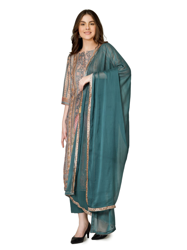 Royal Crepe Salwar Kameez Set with Printed Embroidery