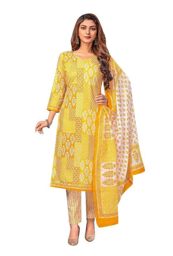 Ladyline Jaipur Cotton Ethnic Printed Salwar Kameez Suit with Cotton Dupatta and Pants