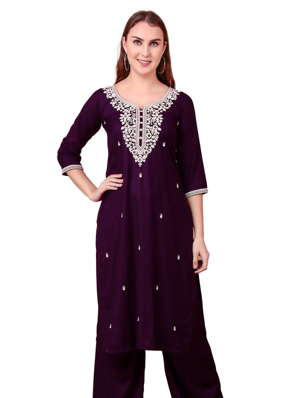 Ladyline Rayon Chikankari Embroidered Kurti Tunic Top for Women - Mirror Sequins Work, Round Neck