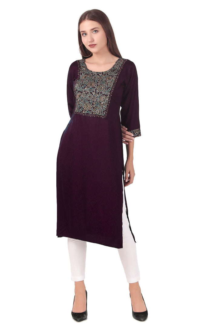 Ladyline Womens Stylish Silk Kurti Tunic Ajrakh Printed Hand Work Indian Kurta Dress