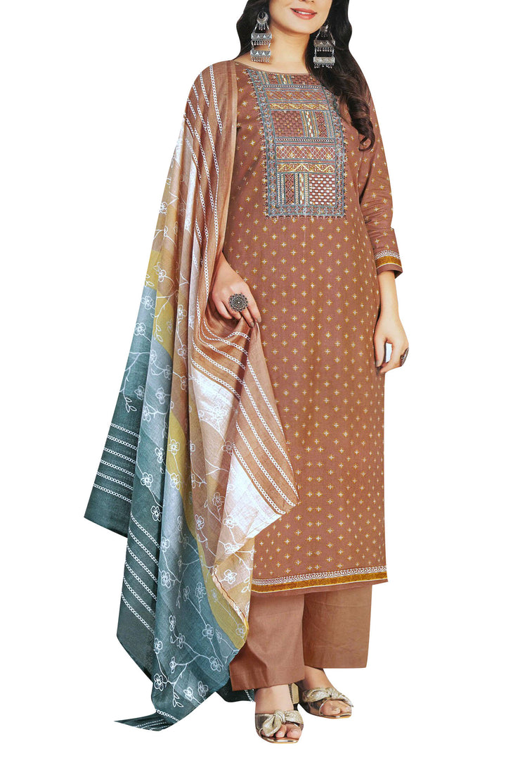 Ladyline Elegant Cambric Cotton Printed + Embroidered Salwar Kameez Suit for Womens