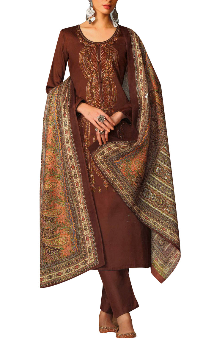 Ladyline Plain Cotton Embroidered Salwar Kameez Suit with Printed Dupatta,Pants (MMUR1380)