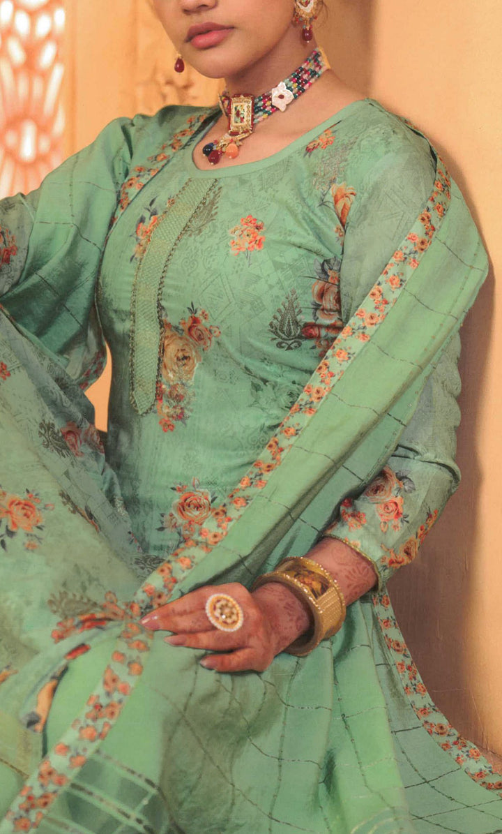 ladyline Partywear Maslin Silk Printed with Zari Embroidery Womens Salwar Kameez Suit Dress (SPESK MGSA1440)