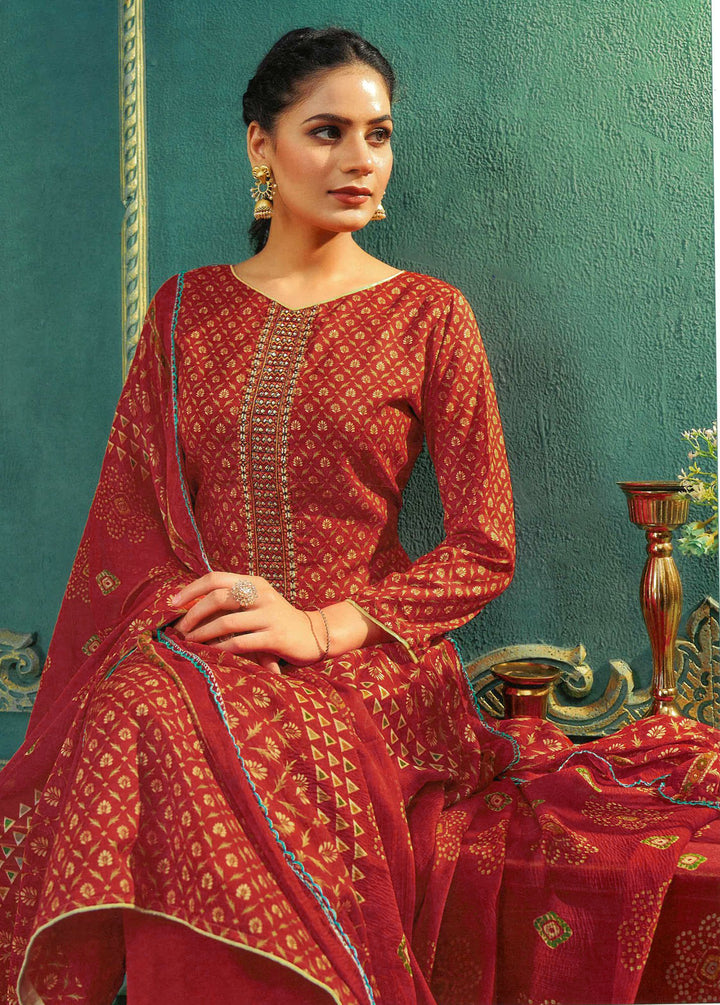 Ladyline Casual Printed Embroidered Salwar Kameez Suit with Palazzo,Chiffon Dupatta (HMAR780)