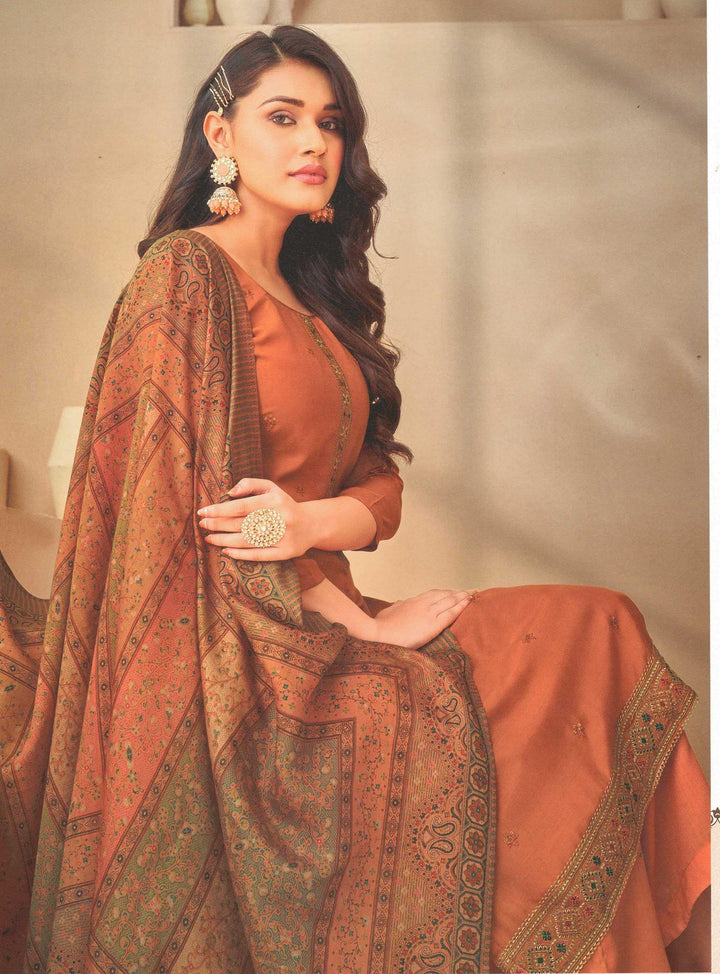 Ladyline Partywear Viscose Silk Plain Embroidered Salwar Kameez Suit | Mudal Silk Dupatta