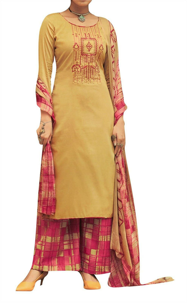 Ladyline Formal Glace Cotton Embroidered Salwar Kameez Suit Printed Palazzo Womens Dress