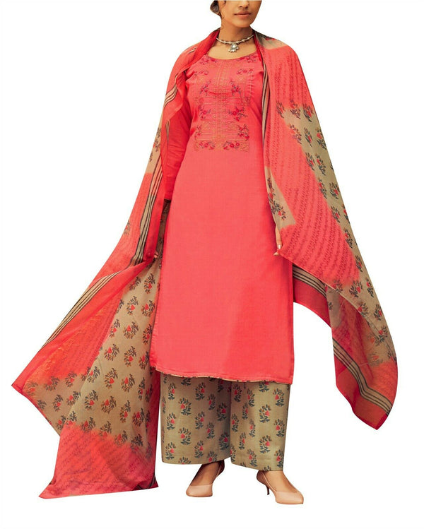 Ladyline Formal Glace Cotton Embroidered Salwar Kameez Suit Printed Palazzo Womens Dress