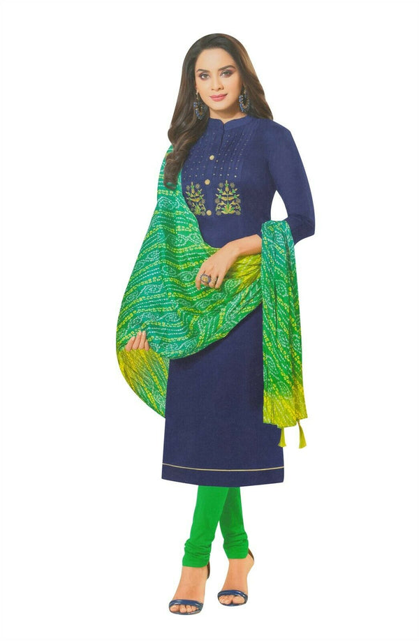 Chanderi Silk Embroidered Salwar Kameez with Printed Chinon Silk Dupatta