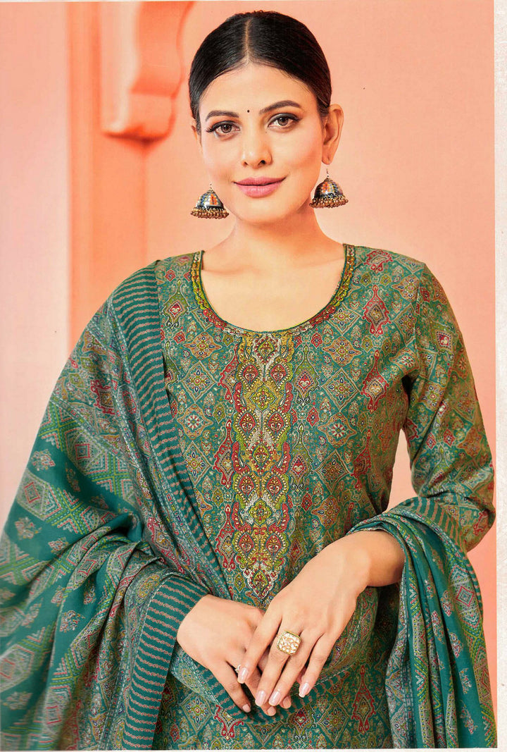 Ladyline Womens Viscose Silk Salwar Kameez Embroidered Stone Work Palazzo Pants Silk Dupatta