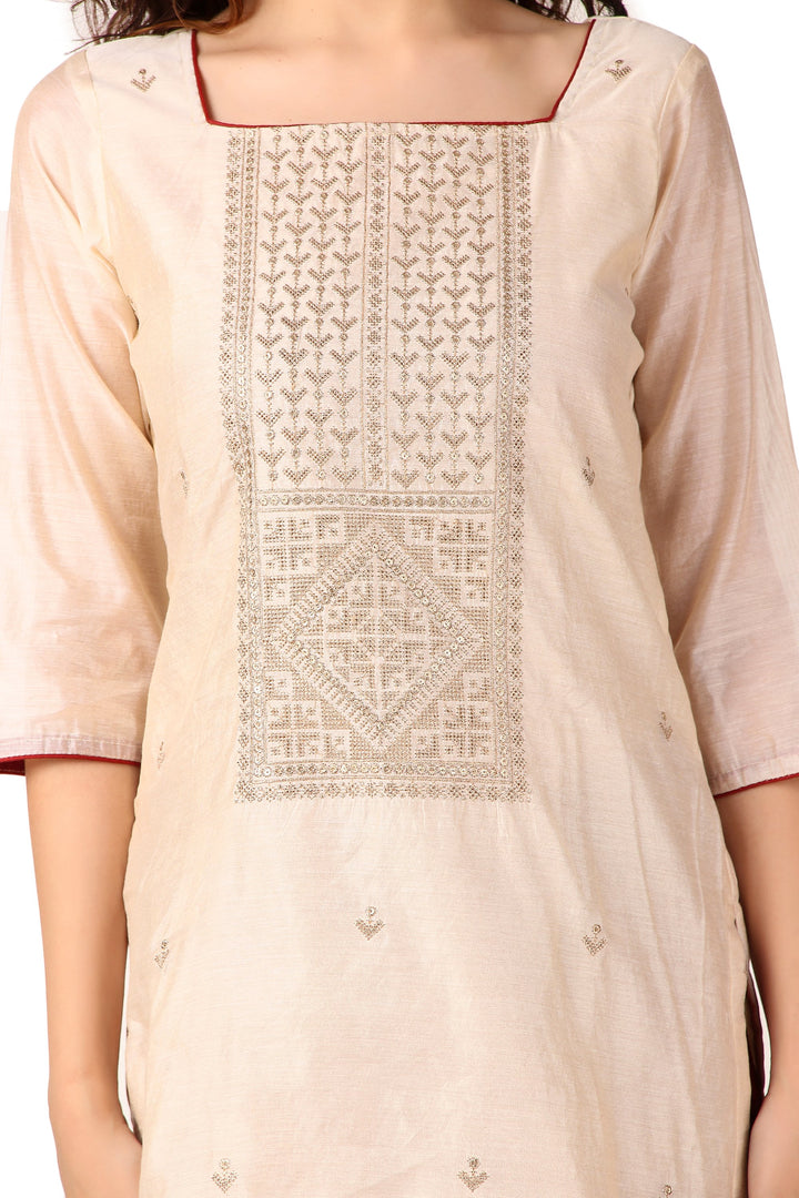 Ladyline Formal Silk Gold Zari Embroidered Salwar Kameez | Palazzo Pant, Silk Printed Dupatta