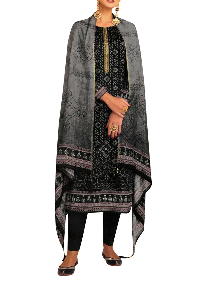 Ladyline Premium Cotton Bandhani Printed Embroidery Salwar Kameez Suit with Silky Cotton Dupatta (KAZA1440)