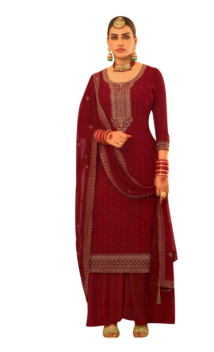 Ladyline Jacquard Silk Embroidered Salwar Kameez Suit | Palazzo Pants | Silk Dupatta