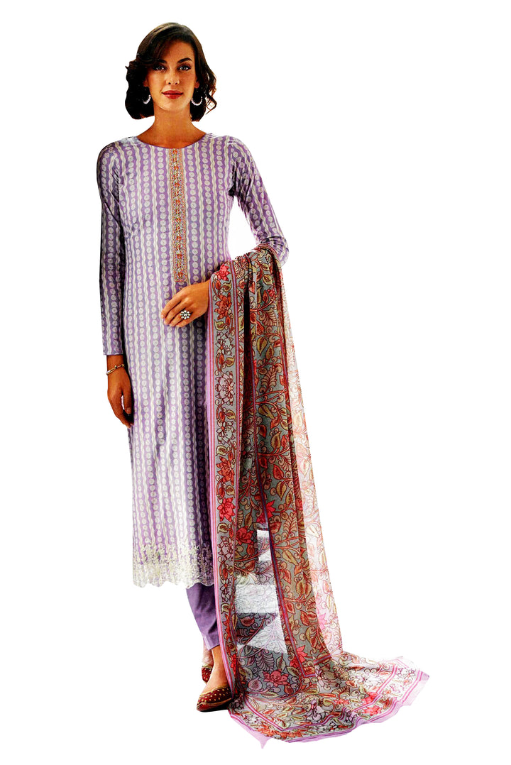 Ladyline Cotton Printed Cutwork Embroidered Salwar Kameez for Women | Pants, Cotton Dupatta