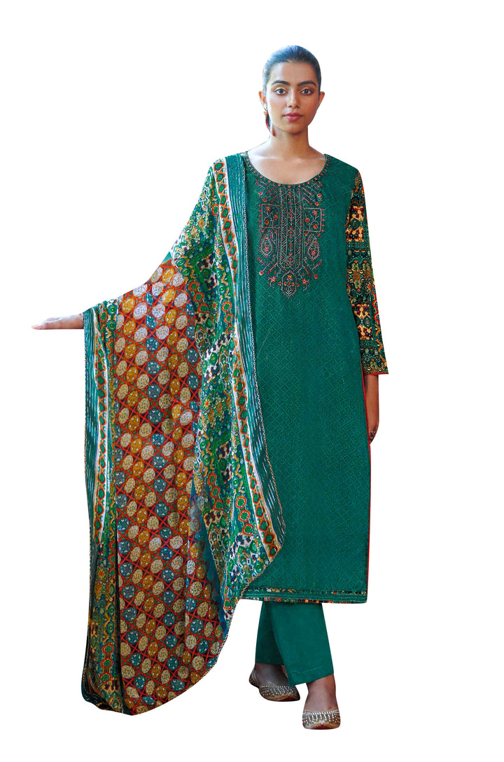 ladyline Formal Viscose Rayon Printed Embroidered Salwar Kameez Suit, Palazzo Pant