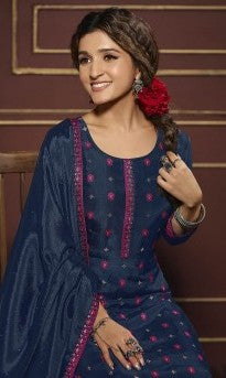 Ladyline Partywear Maslin Brocade Silk Salwar Kameez Suit for Womens with Silk Dupatta (TVAN2170)