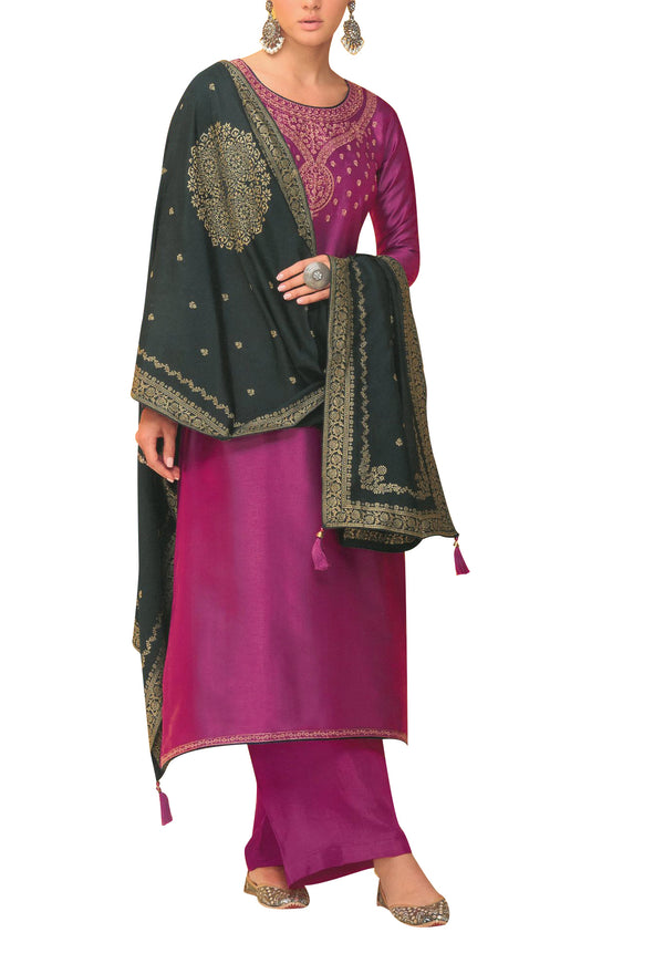 Formal Party Wear Tussar Silk Embroidered Salwar Kameez Suit with Jacquard Dupatta