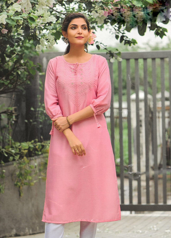 Plain Rayon Embroidered Long Kurti for Women Fancy Sleeves Kurta Tunic Top Indian Dress